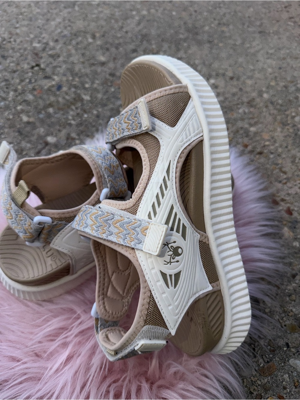 Girls Beige and White Comfort Strap Sandals